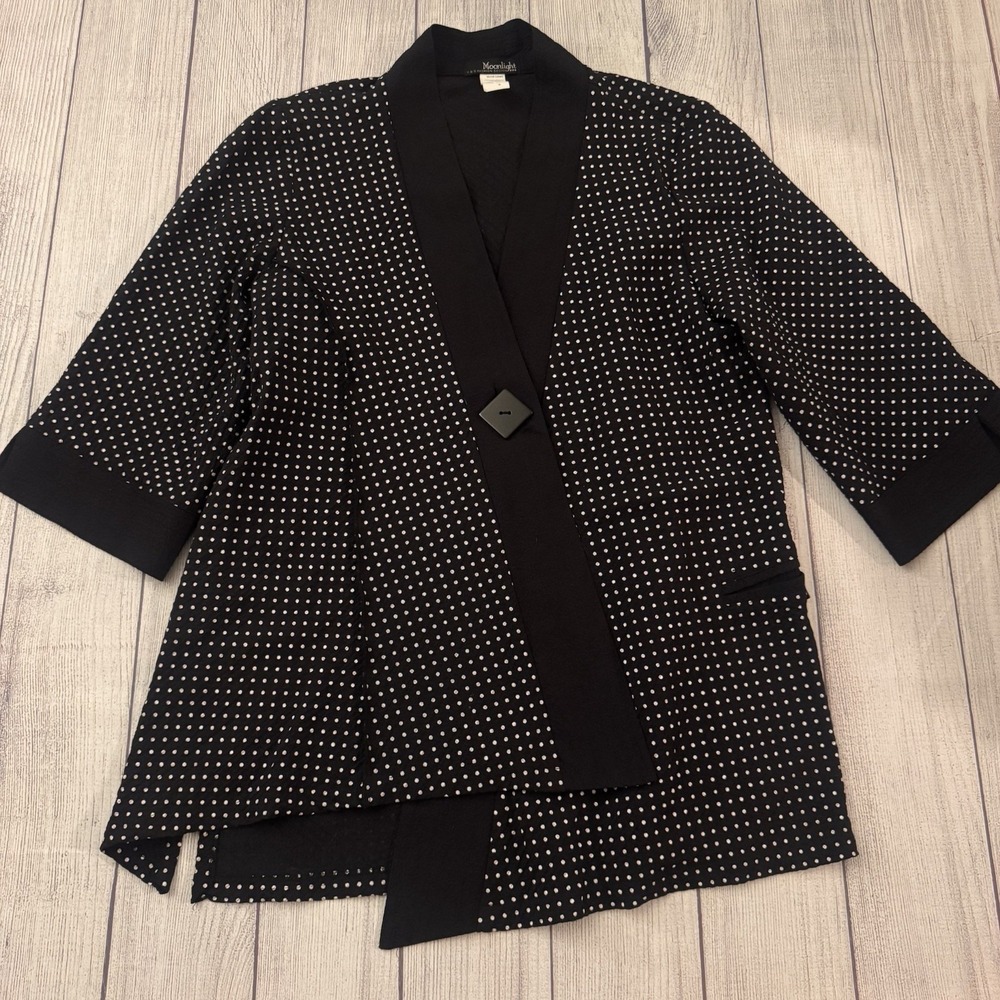 Moonlight Women's S Black Polka Dot Duster Jacket Artsy Lagenlook Tunic Blazer